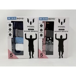 Messi 5pk Kids Strech Boxer Briefs Underwear Size Medium‎ 8-10 NWT Lot Of 2